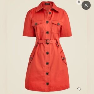 NWT J. Crew Vibrant Orange Belted Trench  Dress stretch Twill cotton  size 14